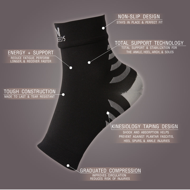 Ankle Sleeve Compression Sock/Sleeve - Black & Gray Pair