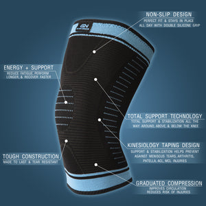 Knee Sleeve Support Brace for Men & Women - Black & Blue - 1 PC
